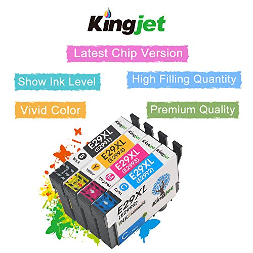 Kingjet 4 Stück kompatible Epson T29xl (T2991XL T2992XL T2993XL T2994XL) Multipack Tintenpatronen mit Chip und Füllstandsanzeige für Epson Expression Home XP-235 XP-245 XP-247 XP-332 XP-335 XP-342 XP-345 XP-432 XP-435 XP-442 XP-445 (1x Schwarz/ Cyan/ Magenta/ Gelb) - 2