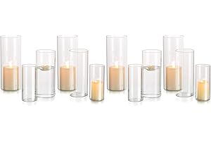 GLASSEAM Portacandele Hurricane Cilindro Di Vetro: Vaso Di Fiori Trasparente Per Candelabro Candele Galleggianti Per Candele Galleggianti Per Decorazioni Per La Tavola Da Pranzo Centrotavola (M+L+XL x 4)