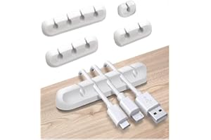 PAGAMADU 5u Organisateur de câbles de bureau Clips de support de câble auto-adhésifs Support de câbles durable en silicone blanc Solution pour la gestion des câbles dans votre bureau, maison, bureau