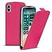 Produktbild Conie Flip Hülle kompatibel mit iPhone X, PU Ledertasche in Pink klappbare Handyhülle innen weich gefüttert