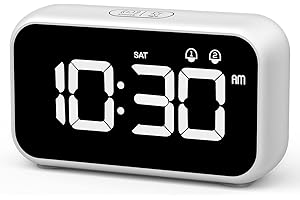 HOMVILLA Réveil Numérique LED avec Fonction Snooze, 2 Alarmes, Surface Miroir Rechargeable USB 12 / 24H pour Bureau de Chambre