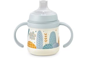 Suavinex, Vaso Aprendizaje Bebé con Boquilla de Silicona y Asas, Biberón con Asas, con Sistema Anticólico, Tapa Protectora, Vaso Antiderrame, 150 ml, para Bébés +6 Meses, Apto Lavavajillas, Azul
