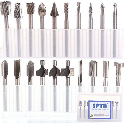 SPTA 10tlg HSS-Fräser Stich-Spitzen & 10tlg HSS Fräser-Set Fur Proxxon Dremel Kabelgebundenes Multifunktionswerkzeug Schleifen, Schleifen, Polieren--3mm Schaft