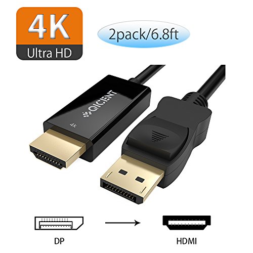 2-Pack Displayport auf HDMI Kabel DP zu HDMI Adapter HDTV 4K UHD 3840 x 2160 Audio / Video Dreifach Geschirmt Cable - Schwarz - 2m
