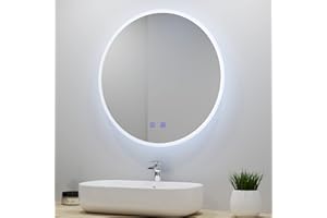 AICA SANITARIOS S.L Espejo Redondo Bluetooth LED de Baño 70 x 70 cm, 3 Luces Cambiable, Antivaho, Botón Táctil