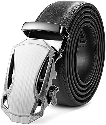 AKPOWER Men's Solid Buckle with Automatic Ratchet Black PU Leather Belt (3.5cm/1.38" width)