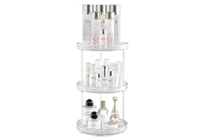 Haipky 360° Rotating Makeup Organizer Bathroom Carousel Spinning Holder Rack, Large Capacity Cosmetics Storage Vanity Shelf Countertop Fits Cosmetics, Perfume, Skin Care, Lipsticks (White, 3 Tiers)