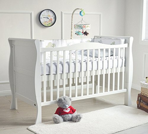 MCC Solid Wooden Baby Cot bed Sleigh Cotbed Toddler Bed & Premier Water repellent Mattress Made in England