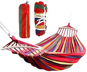 ONPRIX Portable 2 Person Hammock Colorful Stripe Hammocks Swing with Spreader Bar Carry Bag for Patio Lawn Garden Camping,Beach,Backyard, Outdoor Indoor (Red)