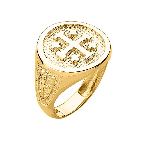 Kleine Schätze Herren Ring Solid 14 Karat Gelbgold Jerusalem Kreuzfahrern Kreuz