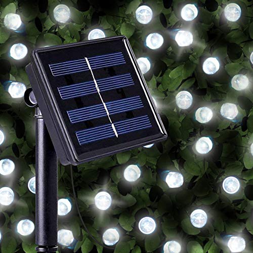Guirnaldas Solares Luminosas de 100 LEDs de Color Blanco Brillante - Iluminación a base de energía solar para exteriores a prueba de agua - Lámpara de jardín/luz externa solar con sensor nocturno incorporado, cuerdas y picos de tierra - Luces de Hada alimentadas por energía solar para Navidad, para exteriores, cercas, Patio, Vallas, Terraza, Pasarela, Barreras, Entradas, Garaje, Cobertizo, Adornos, Pasillos, Bordes