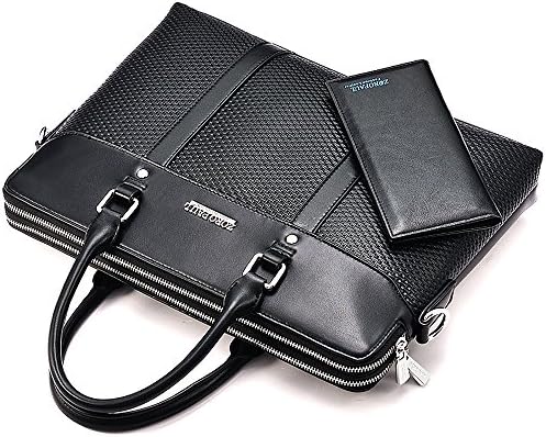 Ranbow Embossing Slim Briefcase Men's Business Leather Bag Flapover Satchel Executive Law Briefcase Handbag with Wallet as gift