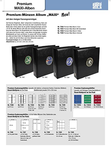 2 x SAFE Premium Münzhüllen – Ergänzungsblätter Nr. 7392 Ideal für 10 EURO oder 10 DM Münzen bis Münzen bis 33 mm + schwarze Zwischenblätter - 3