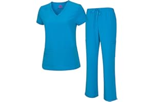 Natural Uniforms Women's Cool Stretch V-Neck Top and Cargo Pant Scrub Set with Regular and Petite Sizes
