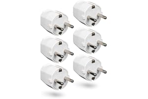 HEITECH PROMOTION GMBH HEITECH Fiche mâle 2p en PVC solide - 6x fiche prise electrique male 250V, 16A, IP20 blanche pour usage intérieur - fiche schuko male