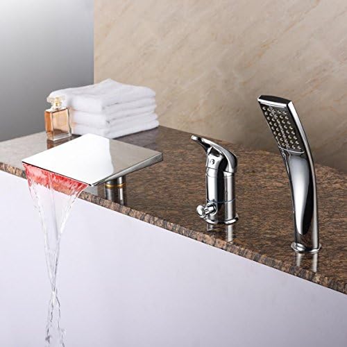 XIE Fashion LED lights control high-end leading copper large waterfall bathtub faucet