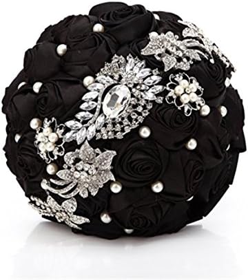luxury handmade bride bouquet rhinestone crystal brooch wedding bouquets holding flower with ribbon for bridal black