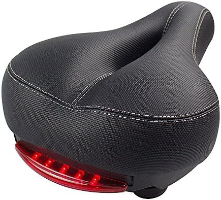 Bike Seat,LOVK Wide Comfortable Bicycle Seat Memory Foam Padded Bike Saddle Cushion with Taillight for Men and Women, Fit Most Bikes, Life Waterproof (Black)