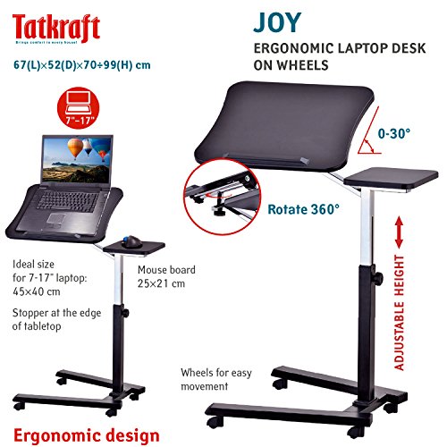 Tatkraft Joy Laptoptisch Laptopständer auf Rollen Höhenverstellbar Schwarz - 4