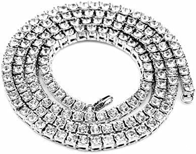 Hip Hop 14K White Gold Plated Iced Out 1 Row Round Cut 5mm CZ Tennis Necklace, 20 24 30 inch