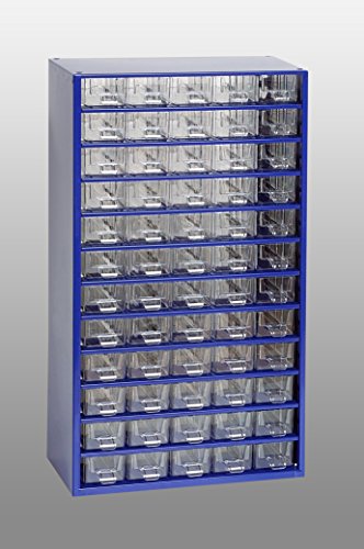 Schubladenmagazin, Schubladen glasklar - HxBxT 551 x 306 x 155 mm, 60 Schubladen Gehäuse ultramarinblau - Klarsichtmagazin Kleinteilemagazin Lagersystem Magazin Magazinschrank Schrank Schubladenmagazin Schubladenschrank Schubladensystem