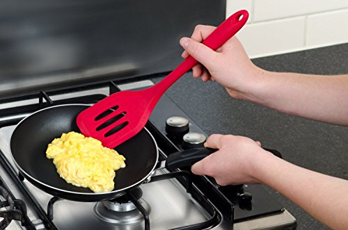 Pure Vie(TM) Küchen Schlitzwender Pfannenwender aus Silikon – 33cm lang – Rot - 4