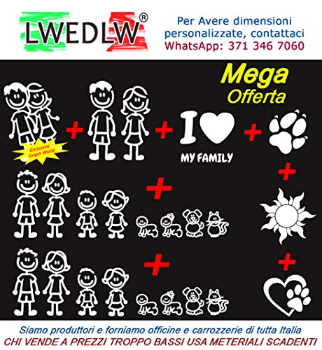 LWEDLW 20 Adesivi 2a Generazione Famiglia a Bordo per Auto + 4 OMAGGI Famiglia Adesiva Camper Macchina Bambini Bimba Bimbo