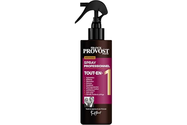 FRANCK PROVOST - Spray Professionnel Tout-en-1 - Thermoprotection & Soin Sans Rinçage - Hydratation, Brillance, Douceur, Démêlant - Tous Types De Cheveux - 190ml