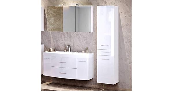 Lomadox Badezimmer Set In Hochglanz Weiss 120cm Waschtisch Mit Unterschrank Inkl Waschbecken 3d Spiegelschrank Mit 2 Led Leuchten Steckdose Hochschrank Mit 2 Turen Made In Germany Amazon De Kuche Haushalt