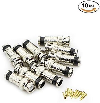 Saisn BNC Male Compression Connectors RG59 Coax Cable Adapter - Pack of 10