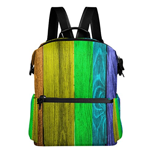Preisvergleich Produktbild COOSUN Regenbogen Holzbohlen Schule Rucksack-Spielraum-Rucksack Multi