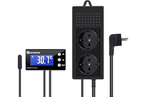 KETOTEK Kontroler Temperatury Termostat Wtyczka Gniazdo Elektryczne Cyfrowy z 2m wodoodporna sonda 220V dla Akwarium Szklarnia Lodówka Przełącznik sterowania ogrzewaniem chłodzenie