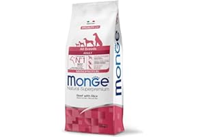 Monge Natural Superpremium ADULT BEEF AND RICE, cibo per cani per tutte le razze (cibo secco per cani con manzo e riso, molto ricco di fibre e vitamine, 12 kg)