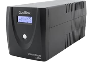 CoolBox GUARDIAN3 SAI 1200VA Sistema de Alimentación Ininterrumpida UPS 1200A/720W con Pantalla LCD, Alarmas Indicadoras, 4 Tomas Schuko 1 Puerto USB, 2 Puertos RJ-45 (In & out), Software de Control