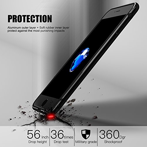 Funda iPhone 7 plus  Roybens    Aluminio   Silicona  2 Capas Antigolpes Ultra-delgado Transparente Fina Carcasas Para Apple iPhone7 plus  5 5    Negra Brillante  Jet Black 