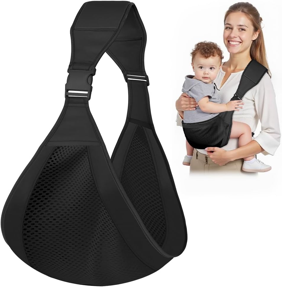 AOOWU Portabebés Portátil, Ergonómico Portátil para Bebés de 6 a 36Meses, Ajustable Portabebes Multifuncional Respirable, Plegable Correas para Hasta 15kg (Negro)