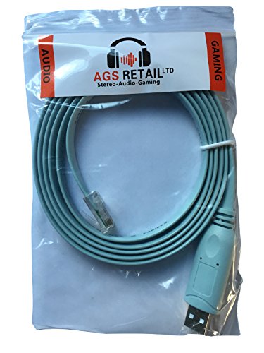 Cisco Console Cable USB to RJ45 – 1.8M (6 ft) FTDI Chip Replaces USB to DB9 + 72-3383-01 compatible with Windows 8, 7, Vista, MAC, Linux RS232 - 4