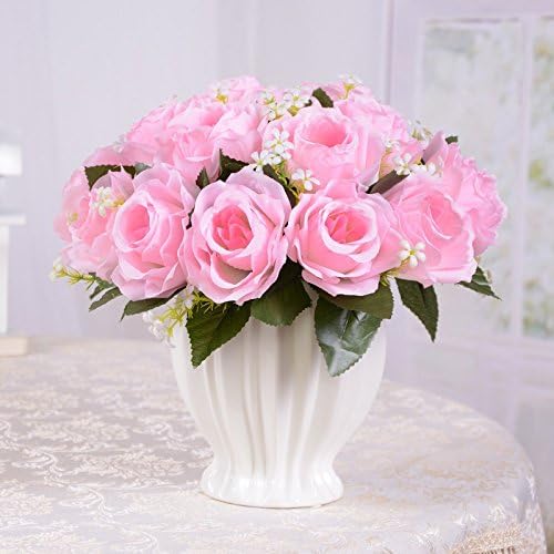 XPHOPOQ Artificial Flower Silk Flower Dried Flower Bundle Ceramic Vase Indoor Living Room Decoration Pink