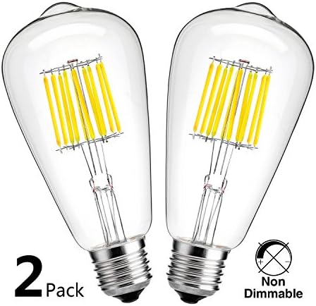 HzSane ST64 10W Antique Edison Style LED Filament Light Bulb, 6000K Daylight White, 1000LM, E27 Base Lamp, 100W Incandescent Equivalent, Non-Dimmable, 2-Pack