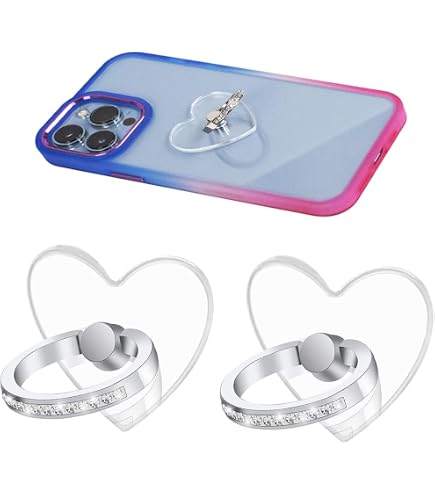 6 Supporti Ad Anello Trasparenti Per Telefono – Glitter E Strass – Adesivo Acrilico Lavabile – Rotazione 360° – Per Smartphone E Tablet