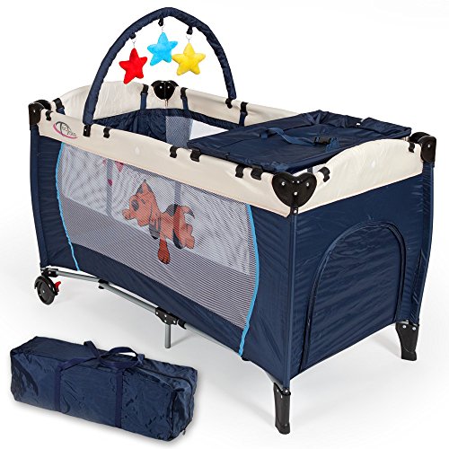 TecTake New Portable Child Baby Travel Cot Bed Playpen with Entryway Blue
