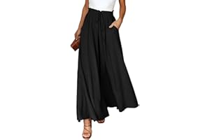 Dokotoo Sommerhose Damen Leicht Palazzo Hose Elegant Sommer High Waist Baggy Freizeithose Baumwolle Leinen Weite Hosen mit Taschen Kordelzug Elastisch Einfarbig Stoffhose S-XXL