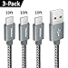 Price comparison product image USB Type C Cable,Cleefun [3-Pack,10ft/3M] Nylon Braided Fast Charging USB C Cable Set,Quick Charge Data Cord for Galaxy Note 8 / S8 / S8 Plus, LG G5 / G6, Nokia 8 / 9, Google Pixel / Pixel2 XL, Nexus 5X / 6P, Huawei P9 / P10, OnePlus 2 / 3 / 5 / 5T[Gray]