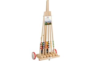 Gico Jeu de Croquet de qualité en Chariot en Bois Famille - Jeu en Plein air - 6 Joueurs - 4 maillets Taille 80 cm Enfants, 2 maillets 100 cm Adultes - Qualite de EU - 3111