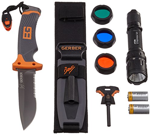 LiteXpress Gerber Set, Gerber Bear Grylls Messer Ultimate GE31-000751 und LiteXpress X-Tactical 104 LED-Taschenlampe bis zu 190 lm LXL447001B SET-KOMBI64