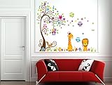 Wallpark groß Bunt Blume Baum mit Niedlich Eulen Giraffe Löwe Abnehmbare Wandsticker Wandtattoo, Kinder Kids Baby Hause Kinderzimmer DIY Dekorativ Kunst Wandaufkleber - 2