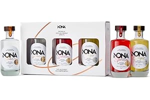 NONA Coffret Dégustation 3x20cl | Spiritueux sans alcool: June, Spritz & Ginger | Avec livret de recettes | Idéal à offrir ou découvrir | 0% vol | Coffret premium aux 3 saveurs uniques
