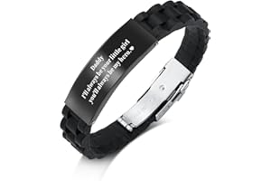 VGWON Dad Bracelet, Father's Day Gift, Black Stainless Steel Silicone Laser Engraved Bracelet for DAD, Birthday and Christmas Jewelry Gift for Daddy from Son and Daughter
