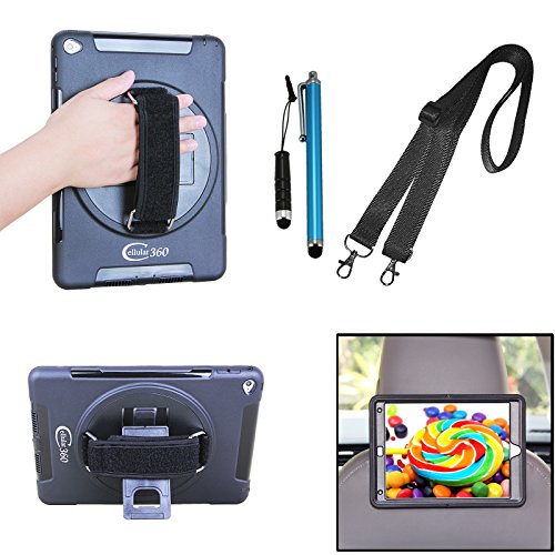Cellular360 Apple iPad Air 2 Schock-und Drop-proof Hülle, Kopfstützen-Halterung mit einem Griff, einem Schultergurt und einem 360 Grad drehbaren Standfußdrehbaren(Apple iPad Air 2,Schulterriemen-Schwarz)