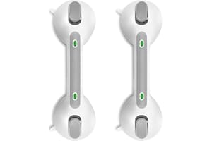 Newthinking Agarraderas de Baño con Ventosa y Indicator, 12 INCH Asa de Seguridad para Baño con Ventosas para Mayores Barra de Agarre para Discapacitados Niños, 2 Pieza